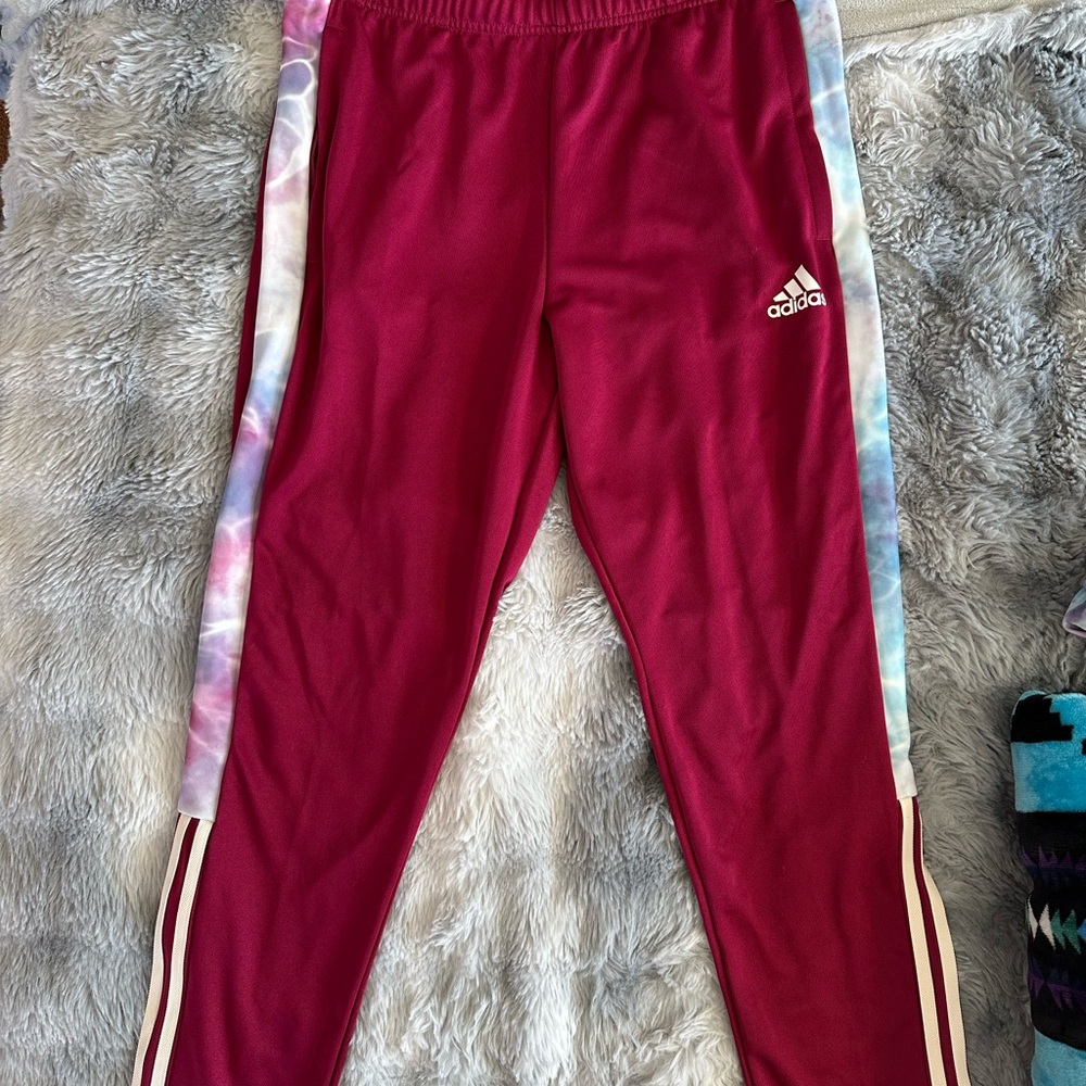 Adidas Men’s Red Burgundy and Tie Dye Track Pants